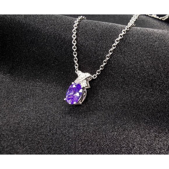 STS Signed 925 Sterling Silver Amethyst Pendant Necklace - Picture 3 of 6